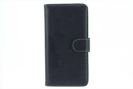 810039 IPHONE 6/6S Flipcover sort ægte læder med grøn tråd