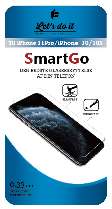 SmartGo Iphone 11 Pro/10-10S Hærdet glas beskyttelse
