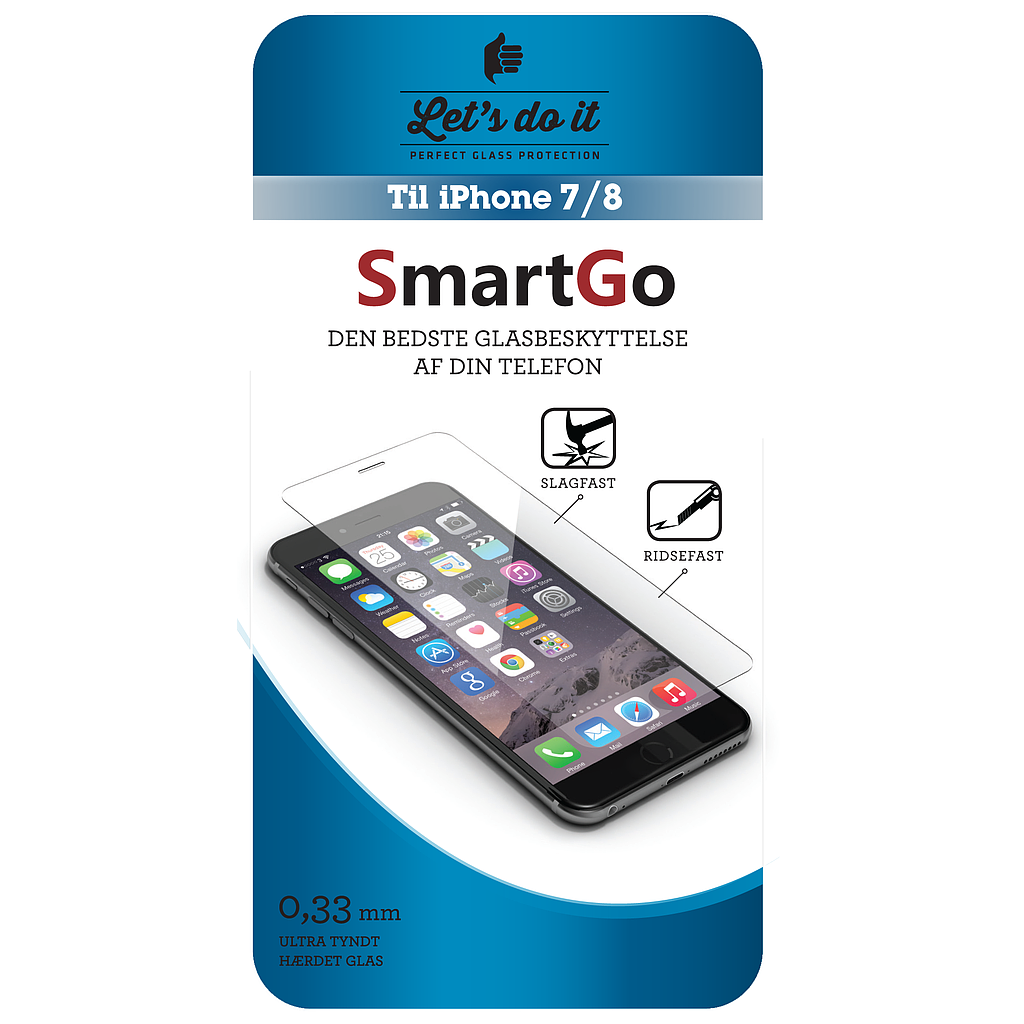 SmartGo Iphone 7-8 Hærdet glas beskyttelse