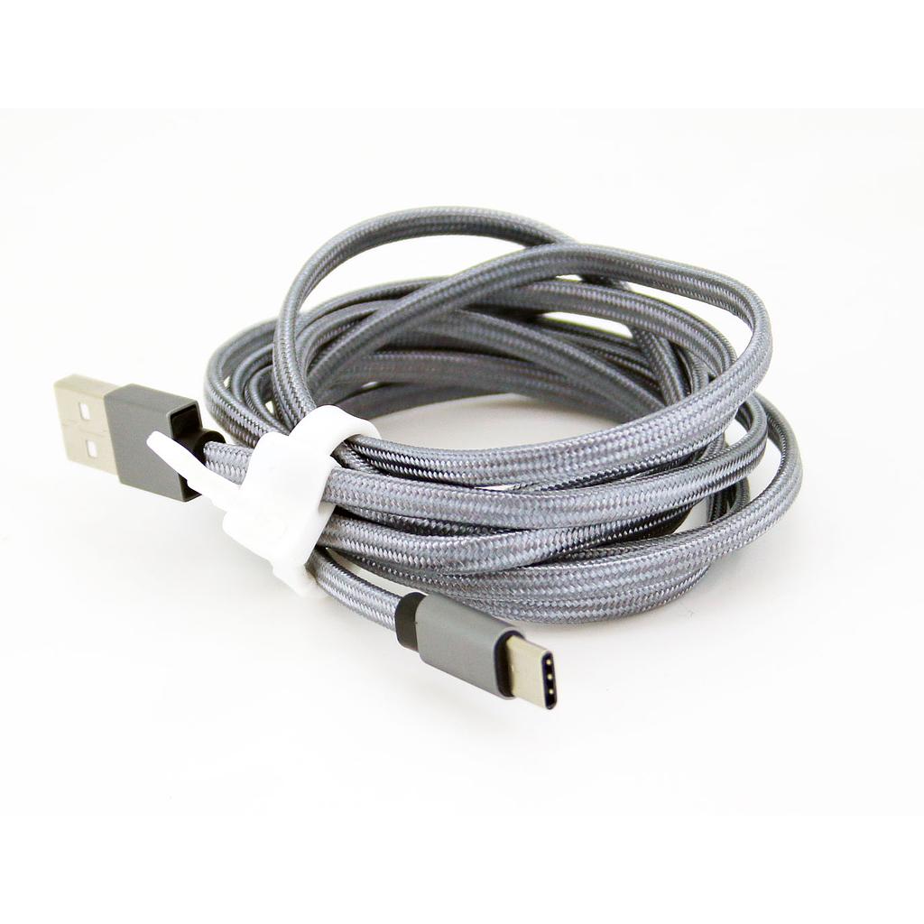 805739 Grå flettet USB C til USB A kabel 2,0 meter