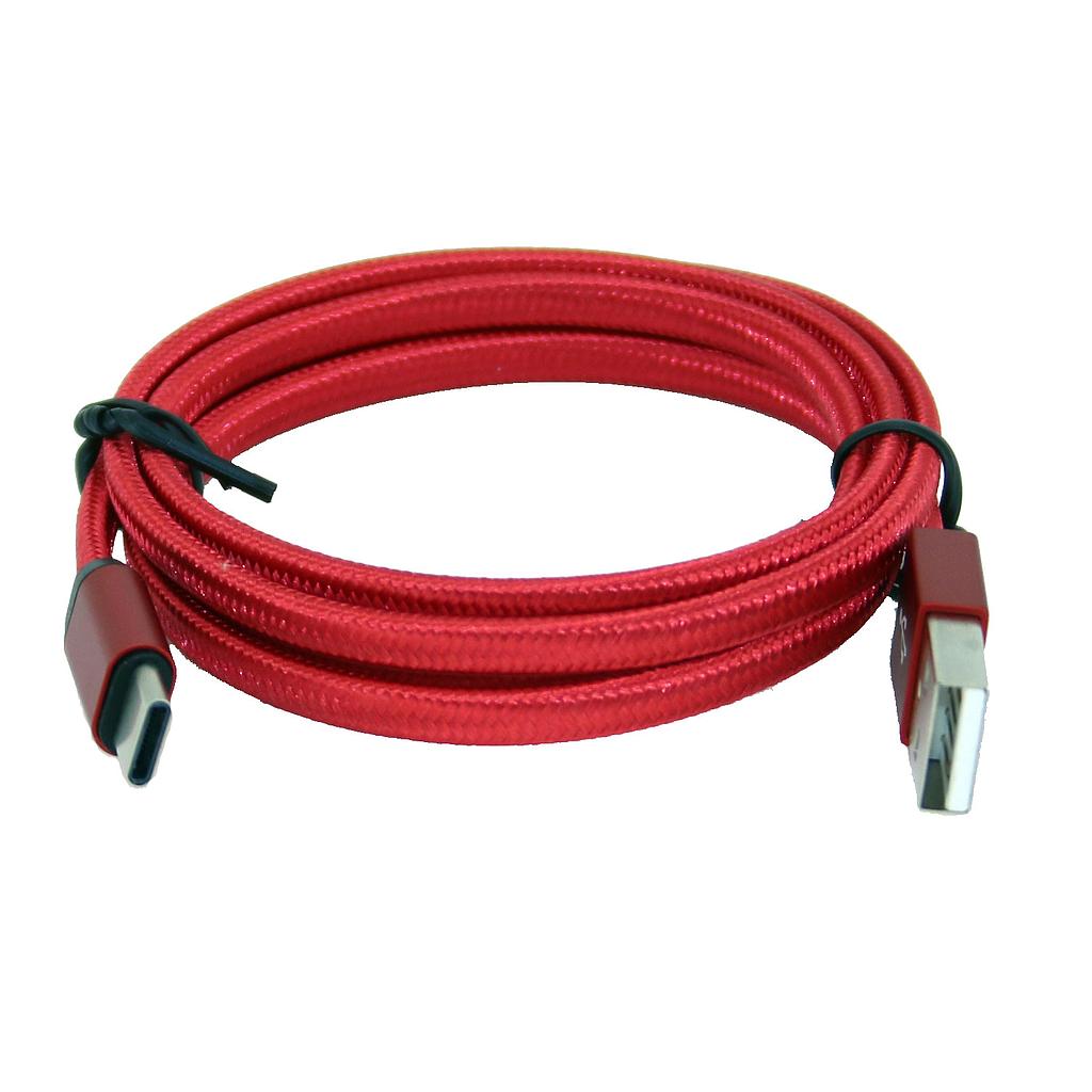 805735 Rød flettet USB C til USB A kabel 1,0 meter