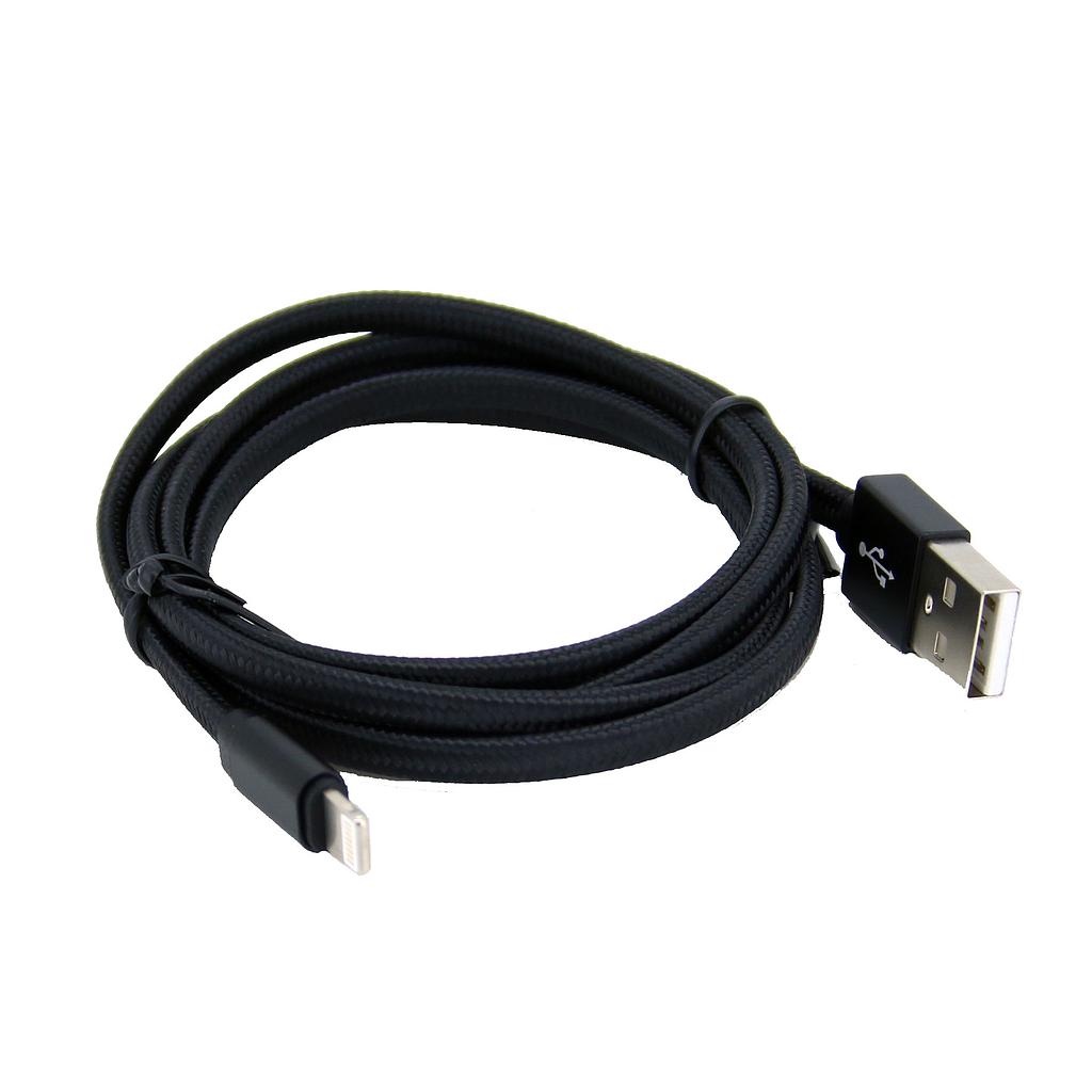 Iphone til USB A kabel 1,0 m flettet stof forstærket Sort