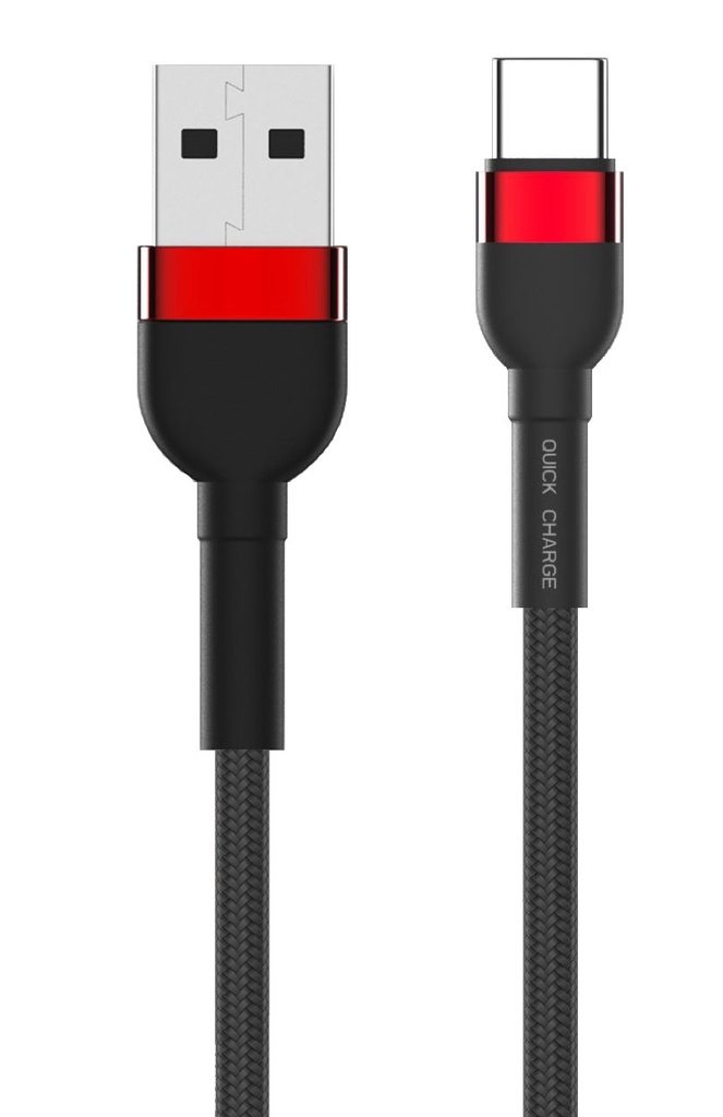 USB C 2 meter sort flettet med røde konnektorer 