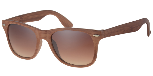 Solbrille træ look wayfarer model med sølv dekoration og brune glas
