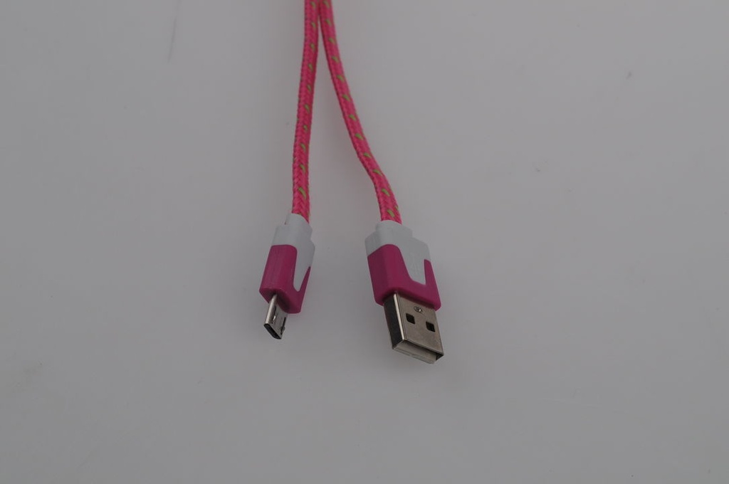 Micro USB til USB A kabel 3,0 meter pink/grøn flettet