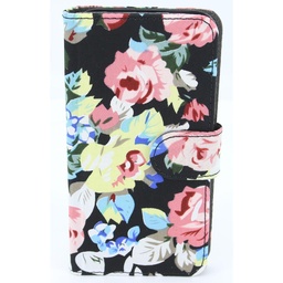 [810077] Iphone 6/6S Sort flipcover med blomster