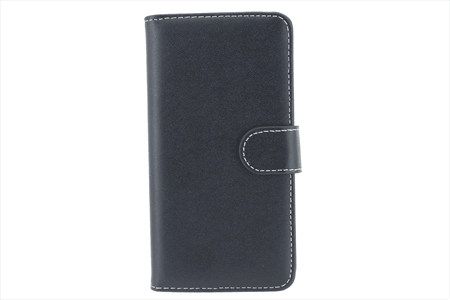 [810041] IPHONE 6/6S Flipcover sort ægte læder med hvide stikninger