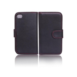 [810003] IPHONE 6/6S cover Sort TPU med klap røde syninger